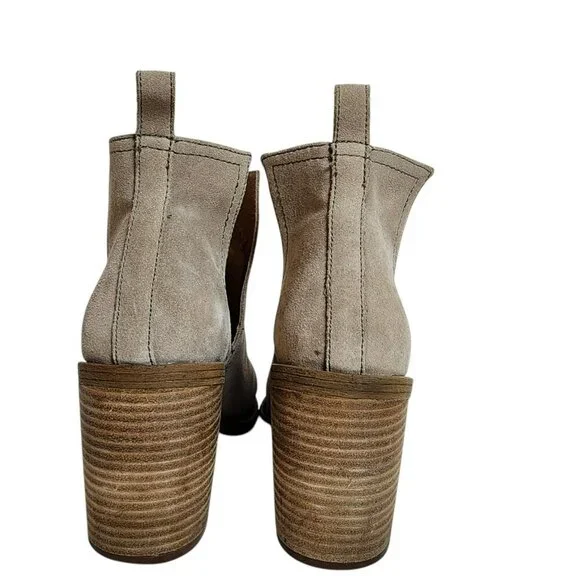 Steve Madden Sharini Taupe Suede Cutout Booties 9M 3” Block Heel Ankle Boots - Picture 4 of 11